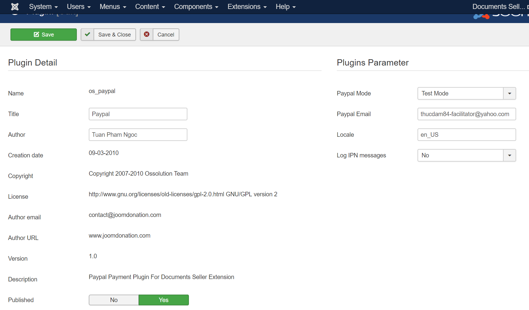 Paypal Payment Plugin Configuration