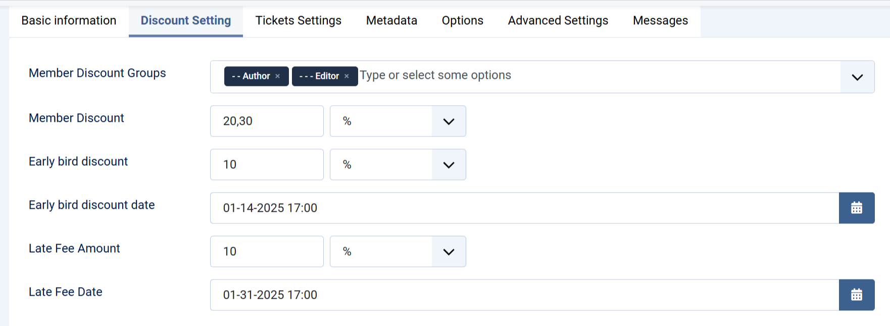 Discount Settings