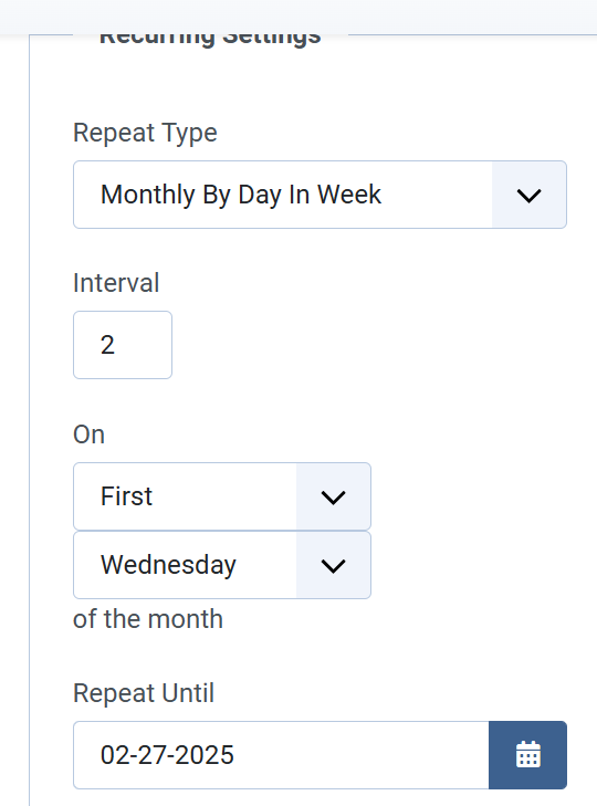 Monthly recurring event by day in week
