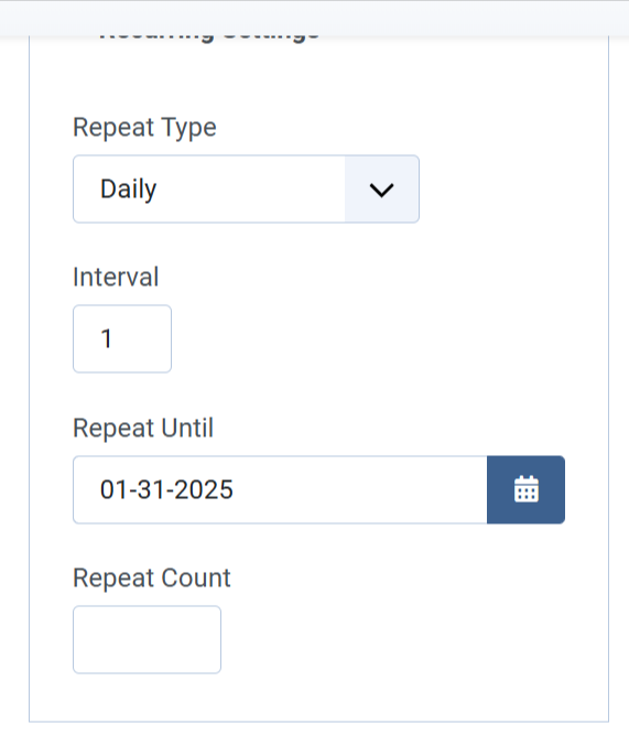 Daily Recurring Events Settings