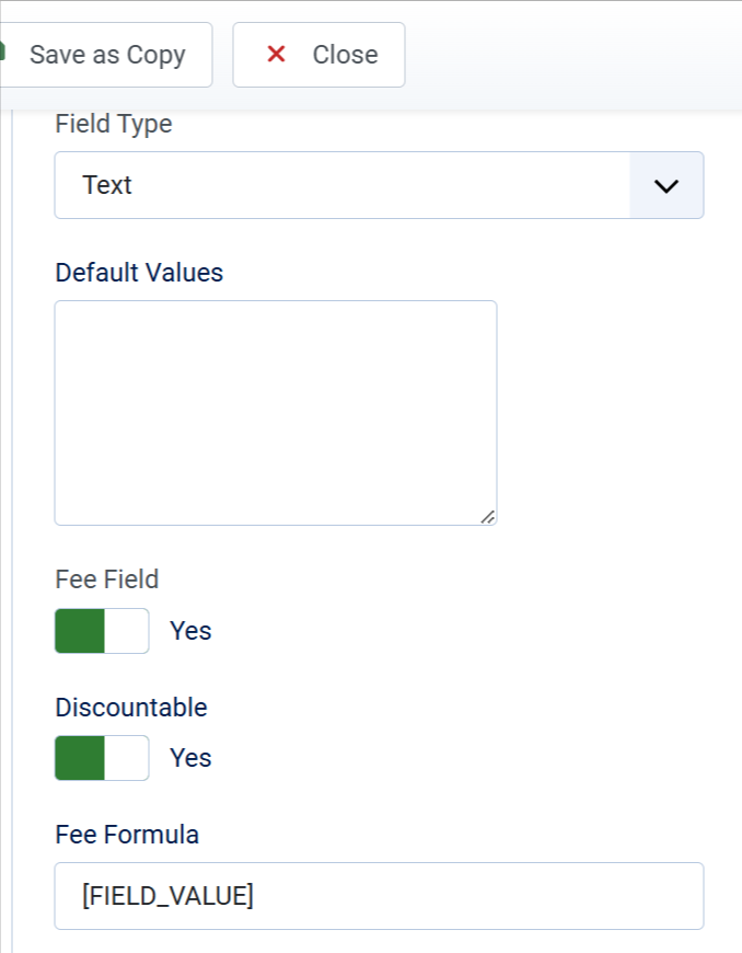 Text Custom Fee Field