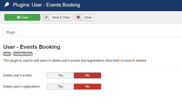User - Events Booking plugin parameters