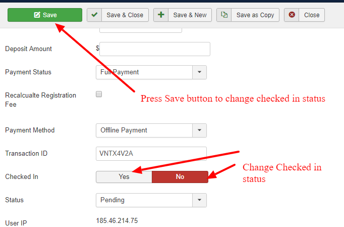 Checkin/ Checkout one registran