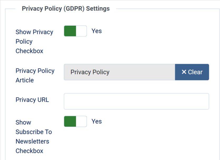 GDPR settings