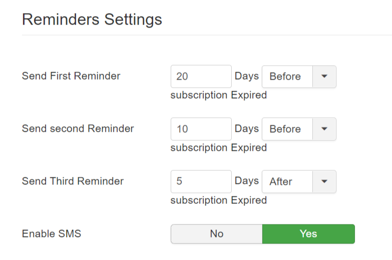 SMS Reminder Settings