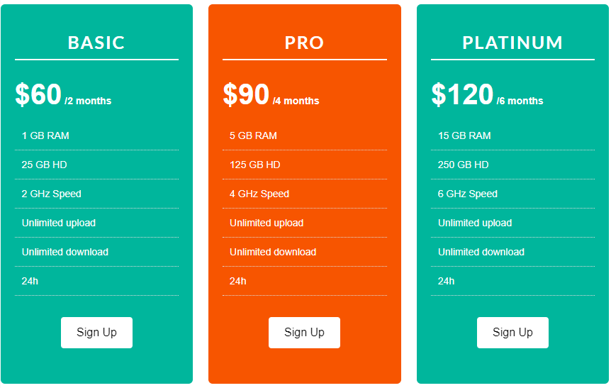 Plans List Pricing Table Flat Layout