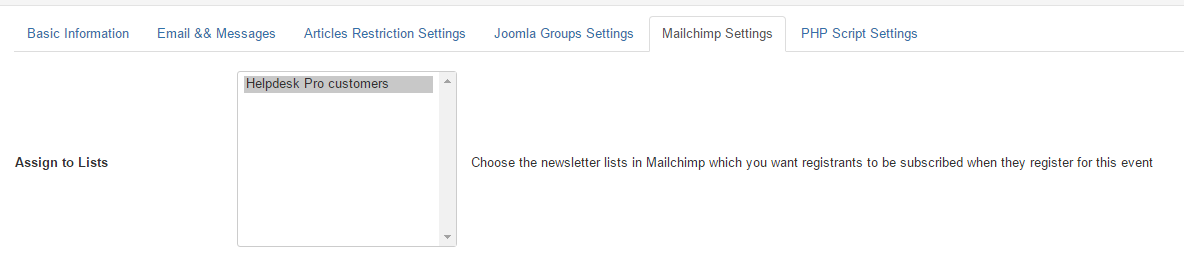 Mailchimp plugin settings